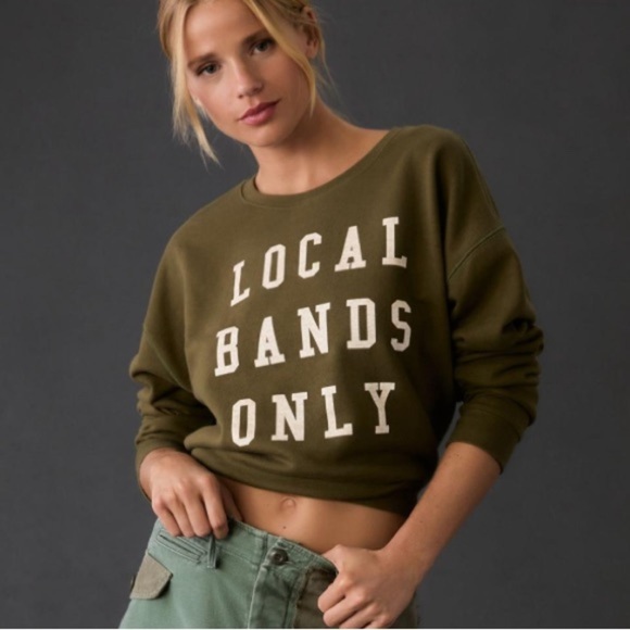 Pilcro Tops - Anthropologie Pilcro Olive Green Local Bands Only Sweatshirt